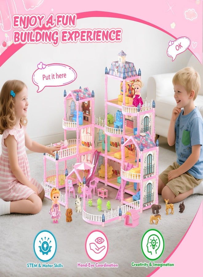 randhar Doll House for Girls, Dream Dollhouse 4-Story 15 Rooms with 2 Dolls, Lights, Animals, Furniture and Accessories, Pretend-Play Toddler Playhouse Gift for 3 4 5 6 7 8 9 10+ Year Old Girls Toys - Image 3